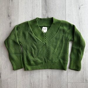 Abercrombie & Fitch Green V-Neck Ribbed Sweater